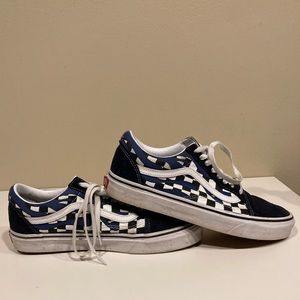 blue checkered & flame vans